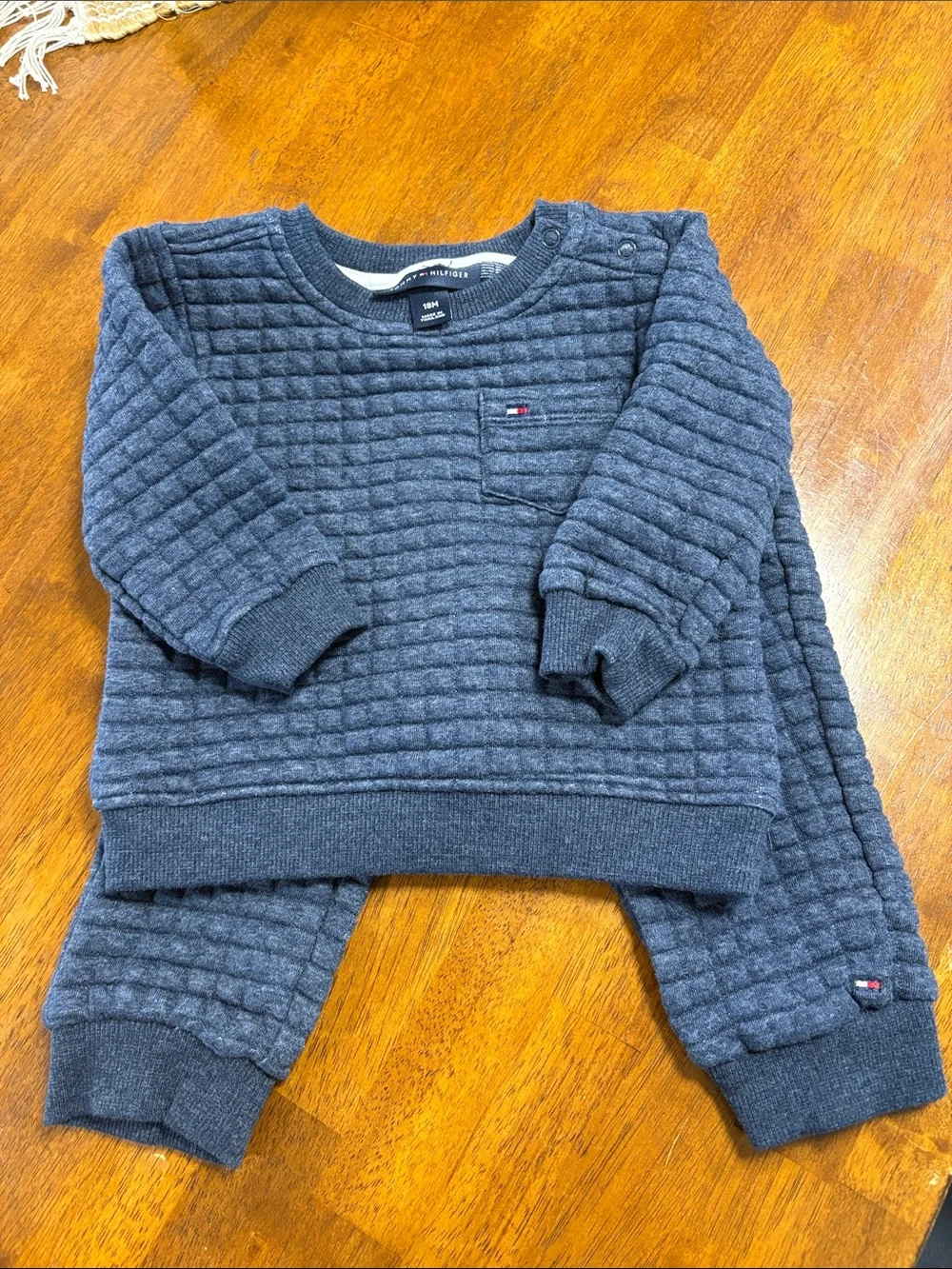 Tommy Hilfiger Quilted Toddler Pajama Set in Charcoal Blue